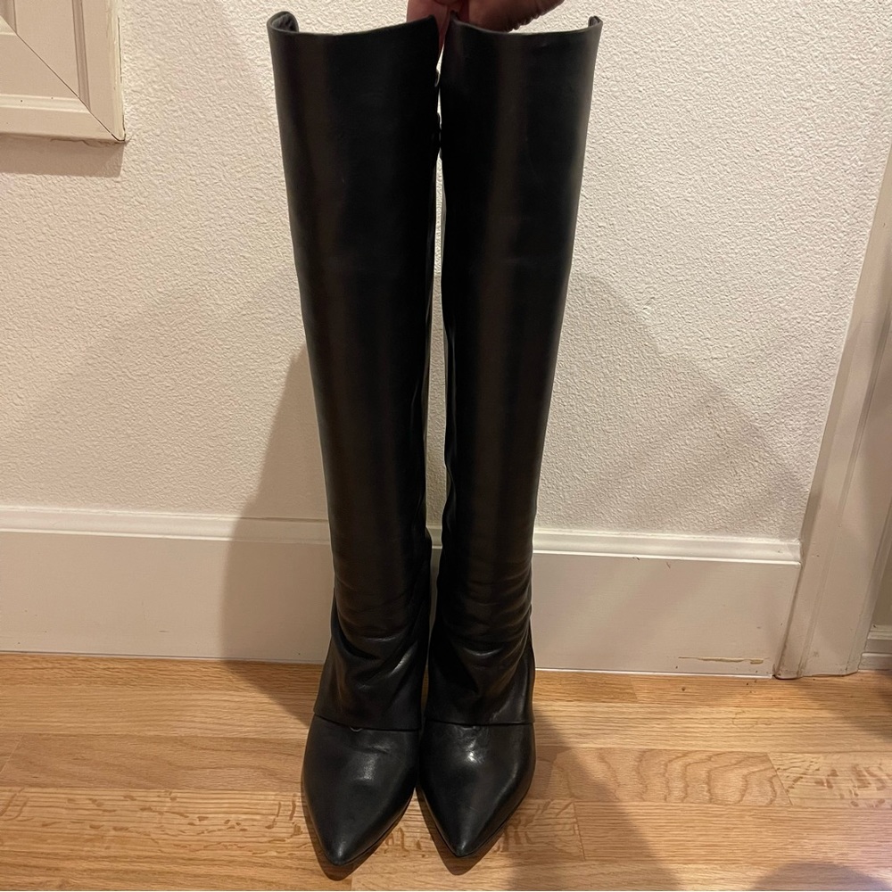 Zara knee high black wedge boot